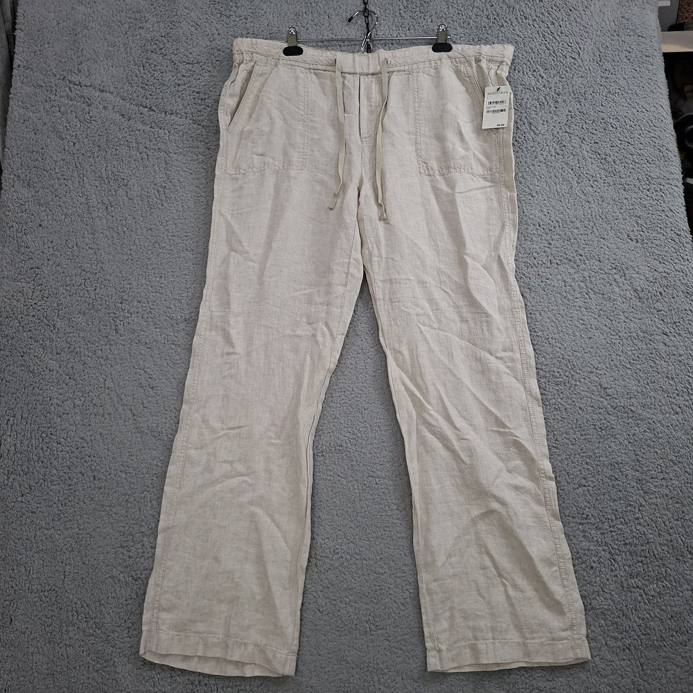NEW Caslon 100% Linen Pants Mens size L Beige Drawstring Vacation Relaxed